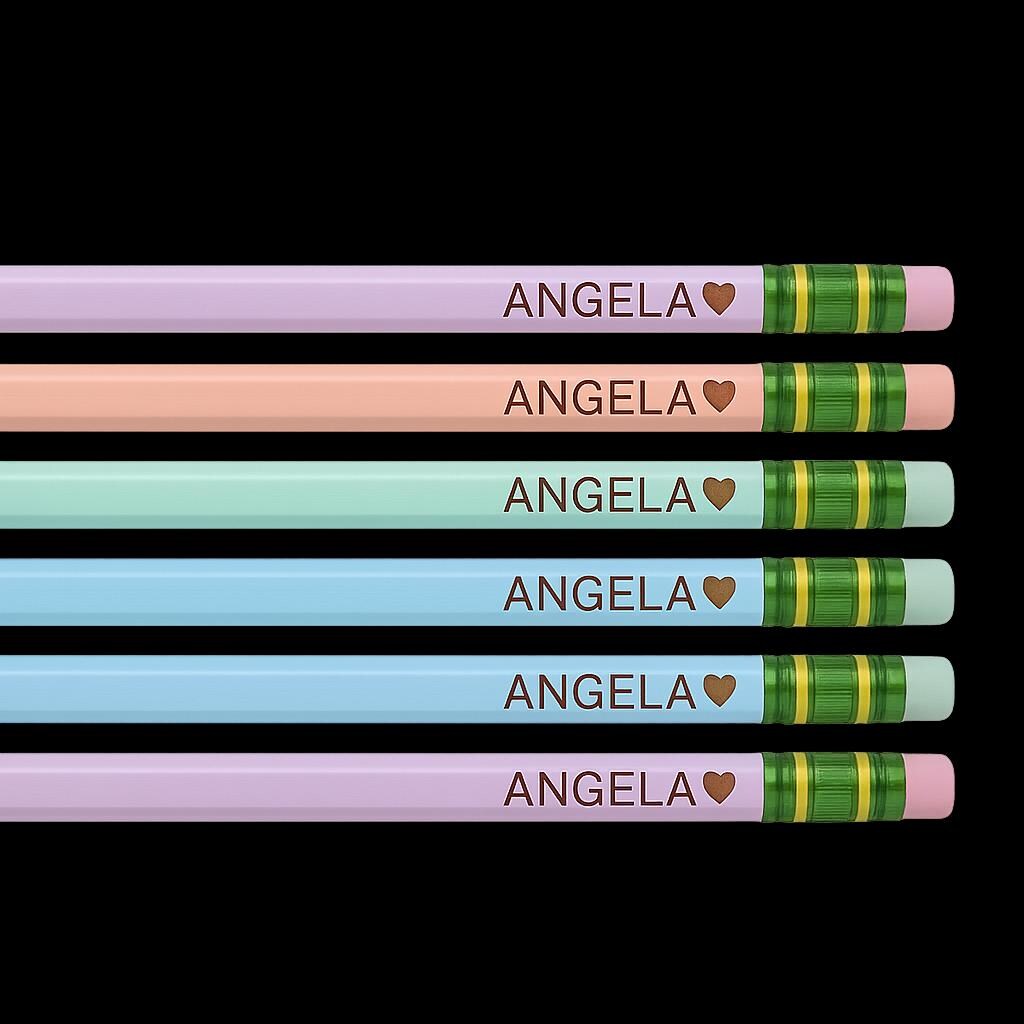Personalized Pastel Pencils: Custom Engraved Name, Heart, Star, Pet Icons - Set of 10