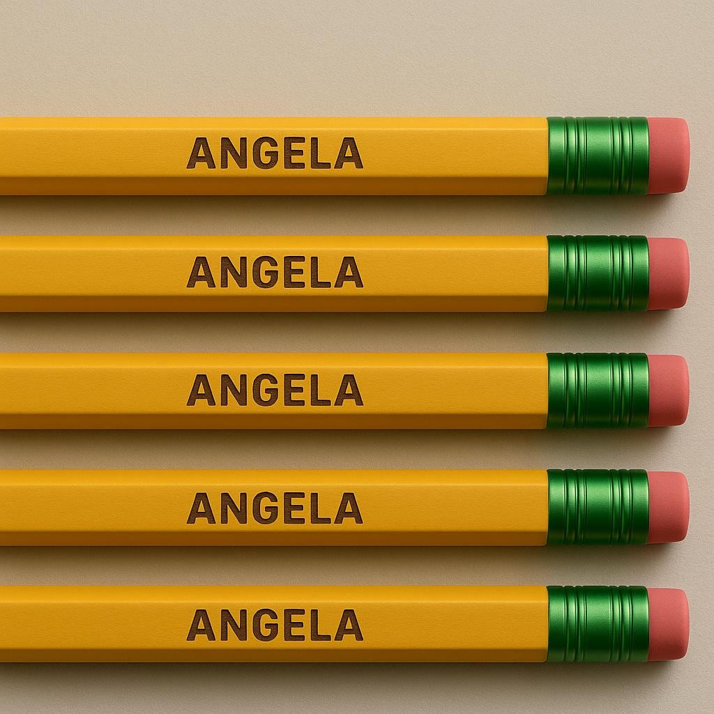 Personalized Yellow Pencils: Custom Engraved Name & Icon, Set of 10