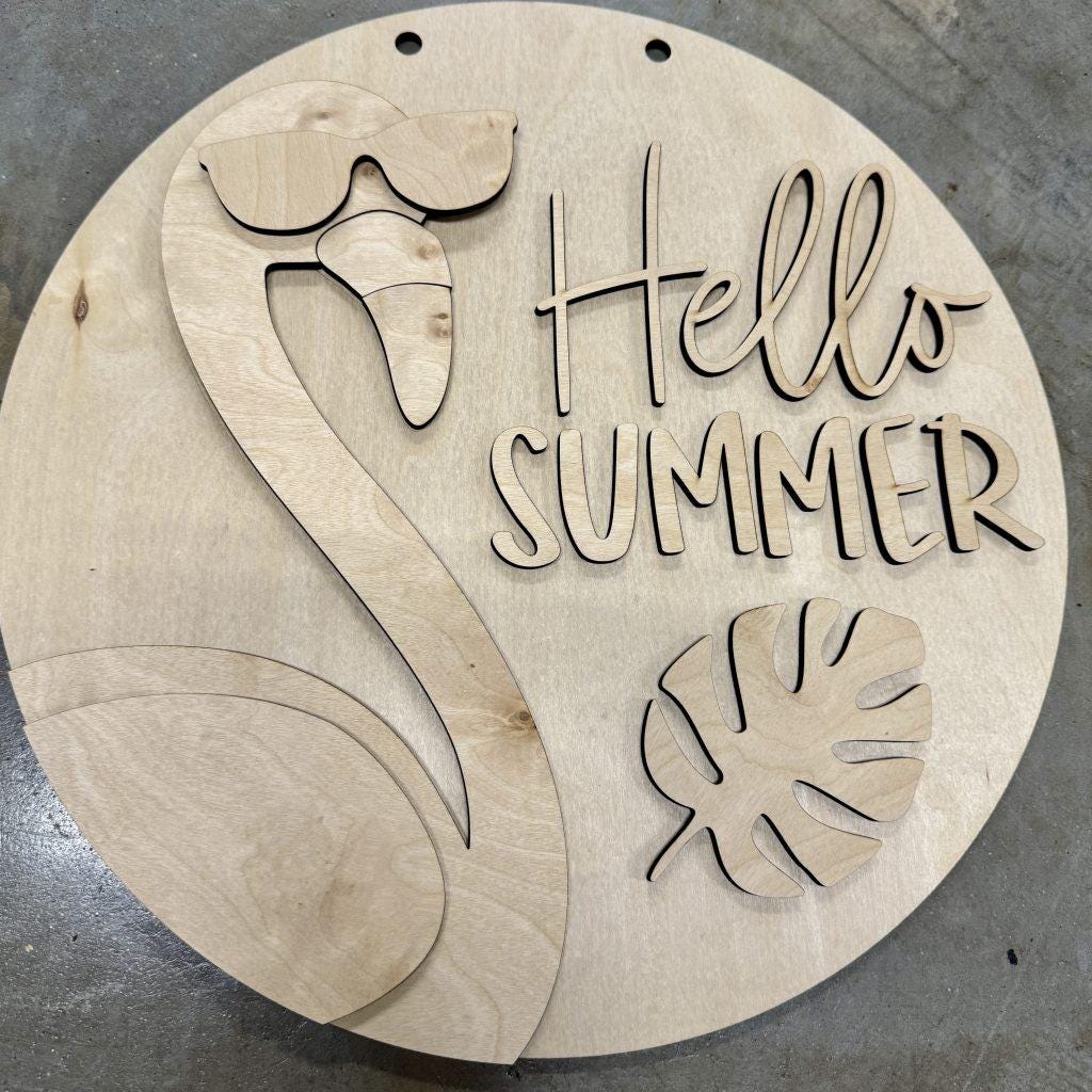 Flamingo Summer Door Hanger: Laser Cut Wood Sign, DIY or Finished