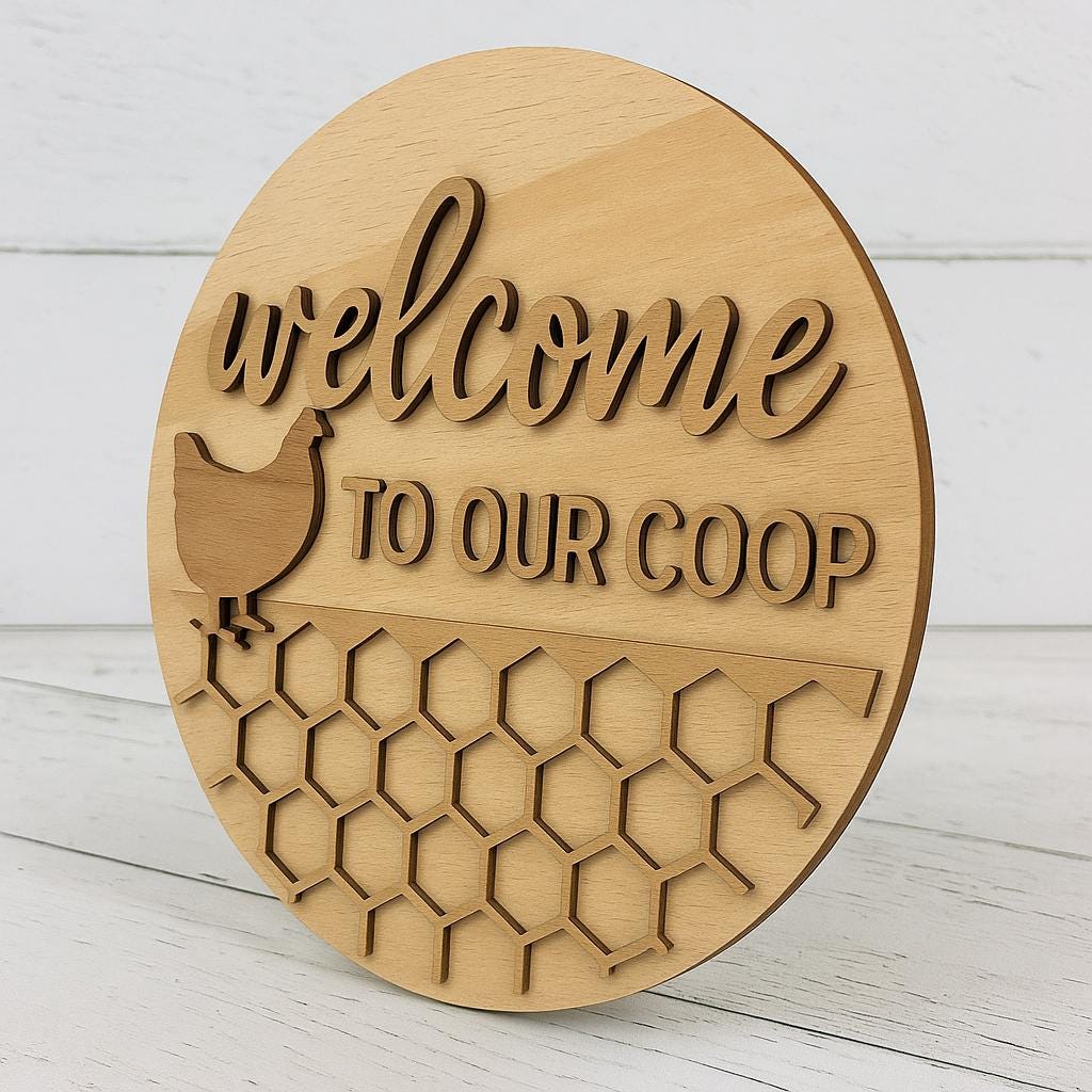 Welcome to Our Coop Sign: Laser Cut Chicken Farmhouse Decor