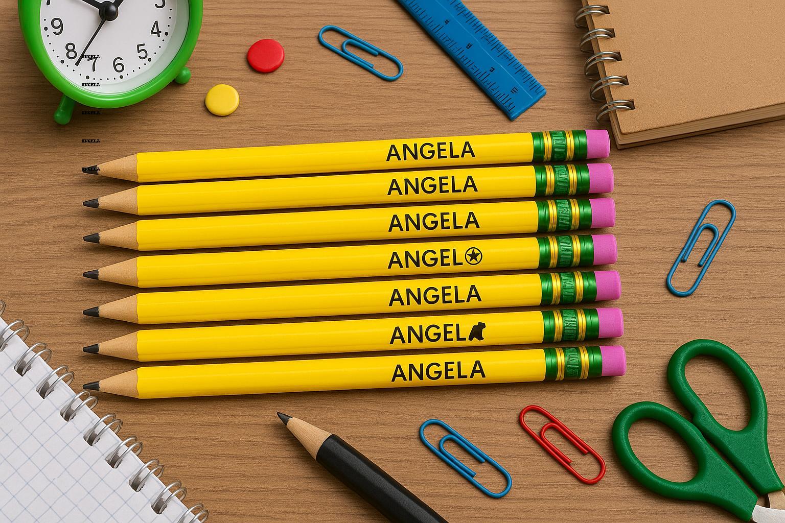 Personalized Yellow Pencils: Custom Engraved Name & Icon, Set of 10