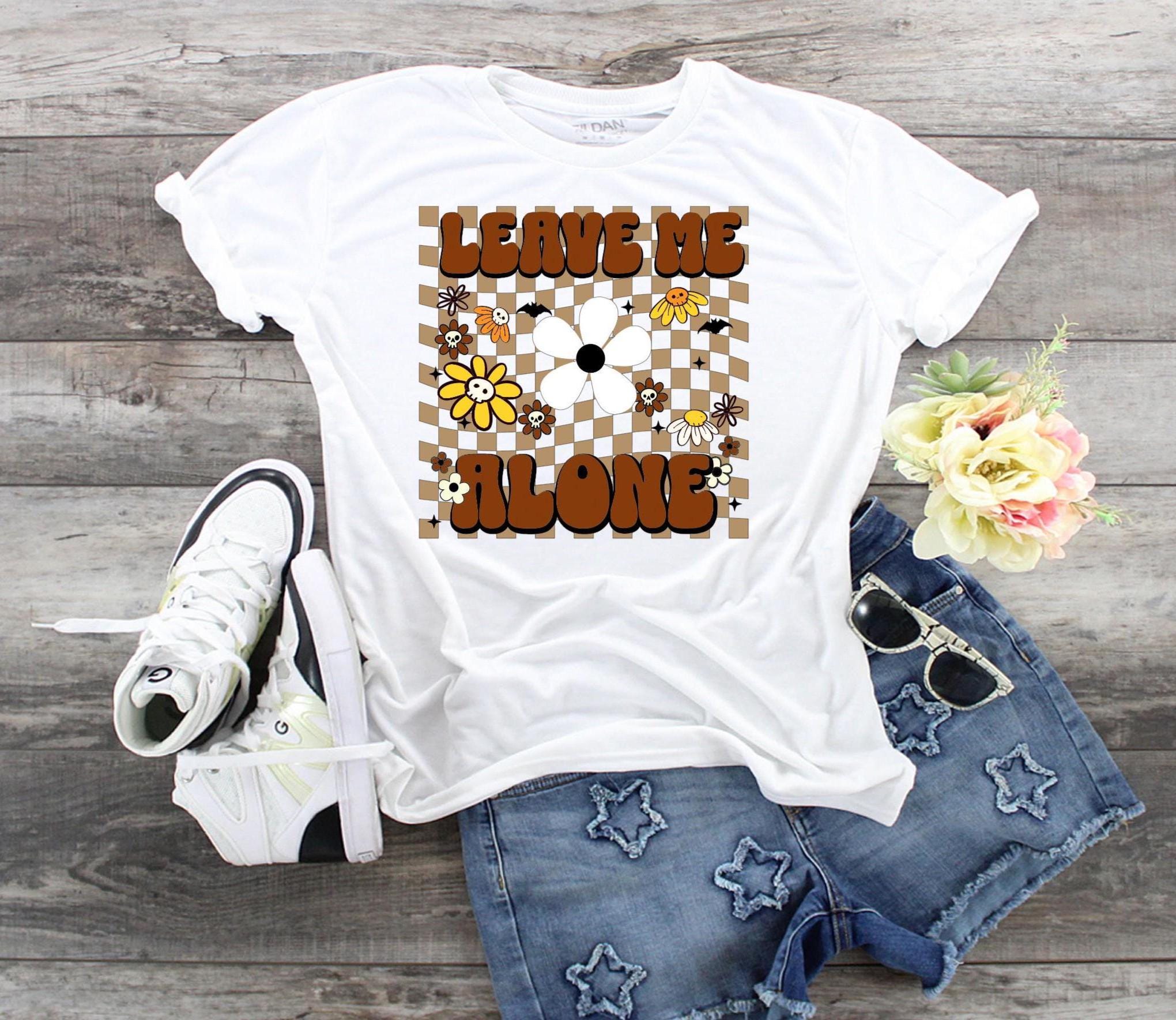 Leave Me Alone Floral Graphic Tee - Retro Checkerboard Bella Canvas Shirt