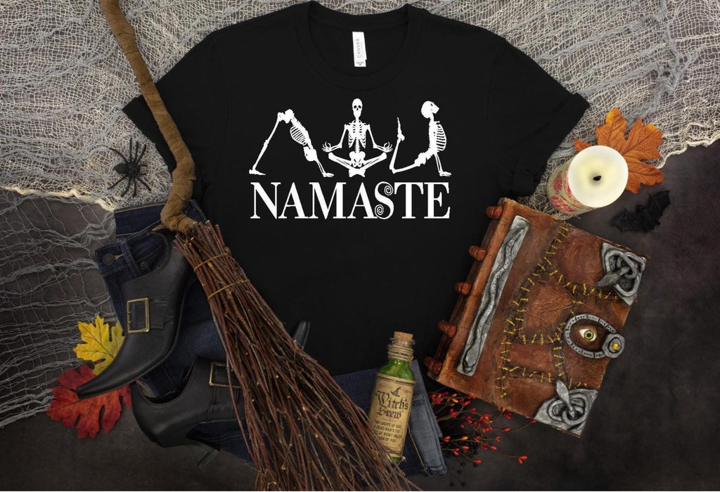 Gothic Yoga Skeleton T-Shirt: Namaste Black Tee