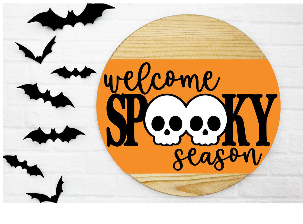 Skull Halloween Wood Sign: Welcome Spooky Season, Rustic Farmhouse Decor