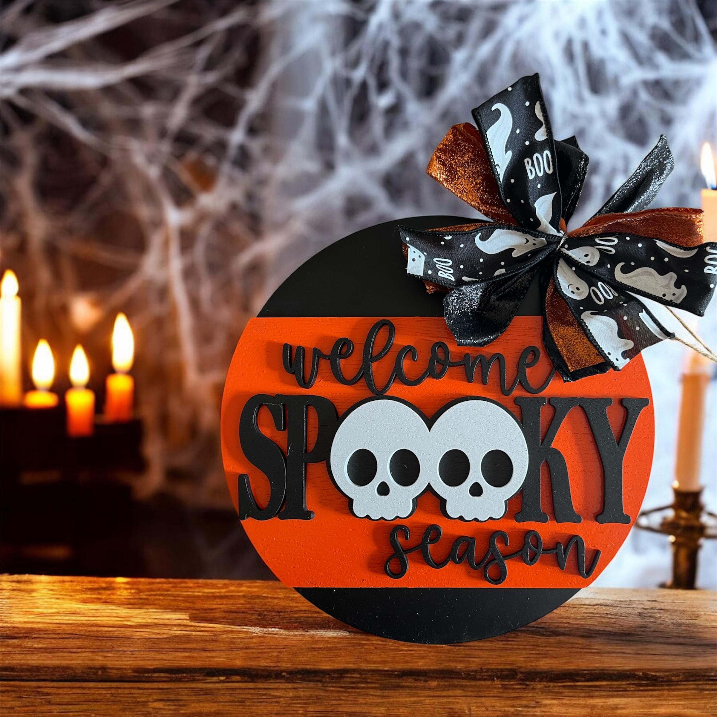 Skull Halloween Wood Sign: Welcome Spooky Season, Rustic Farmhouse Decor