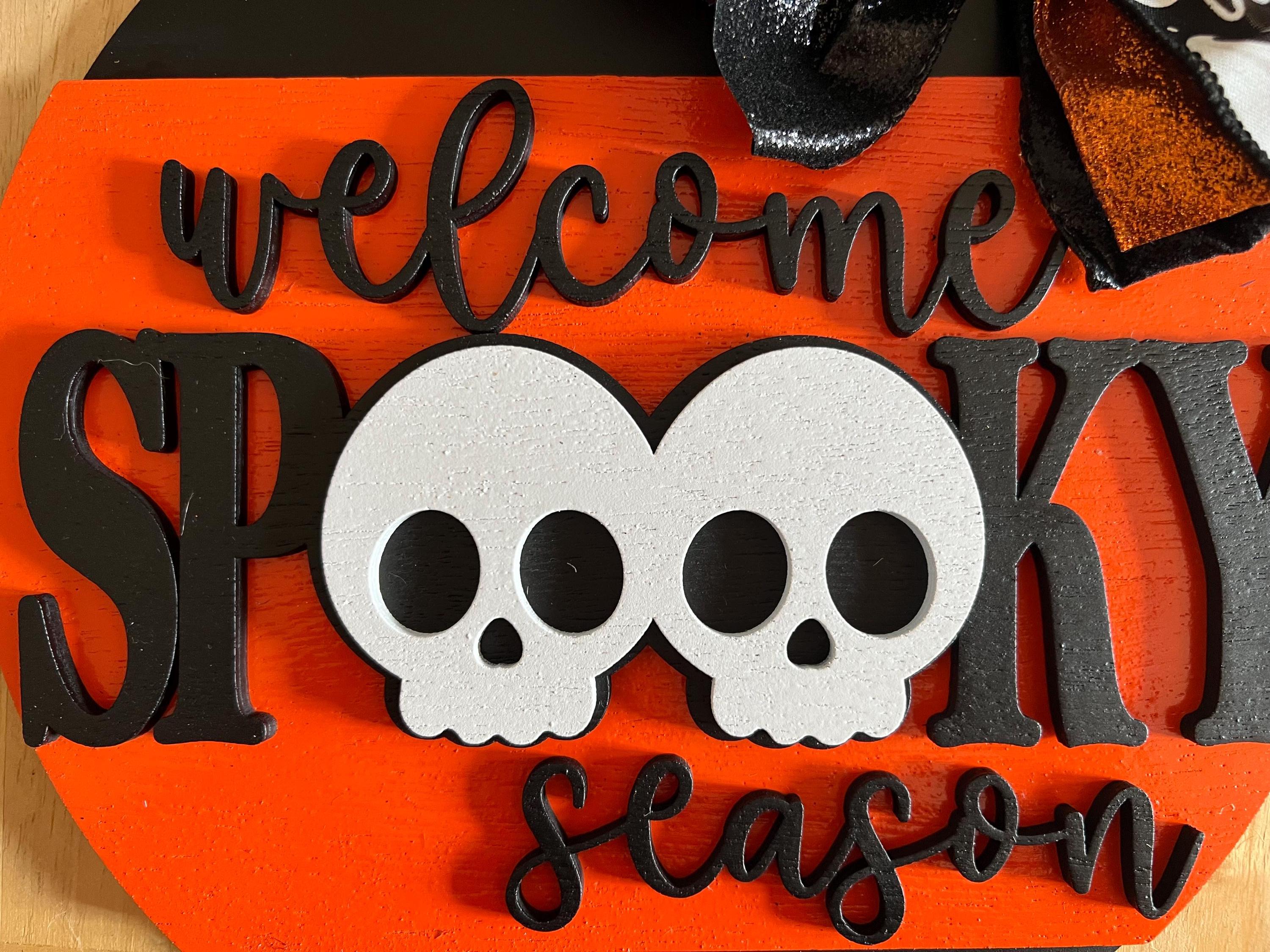 Skull Halloween Wood Sign: Welcome Spooky Season, Rustic Farmhouse Decor