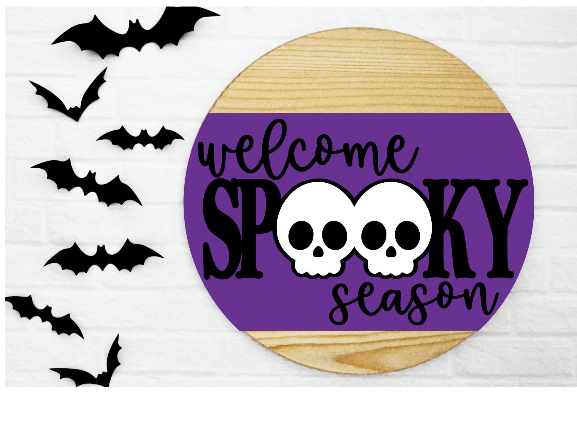 Skull Halloween Wood Sign: Welcome Spooky Season, Rustic Farmhouse Decor