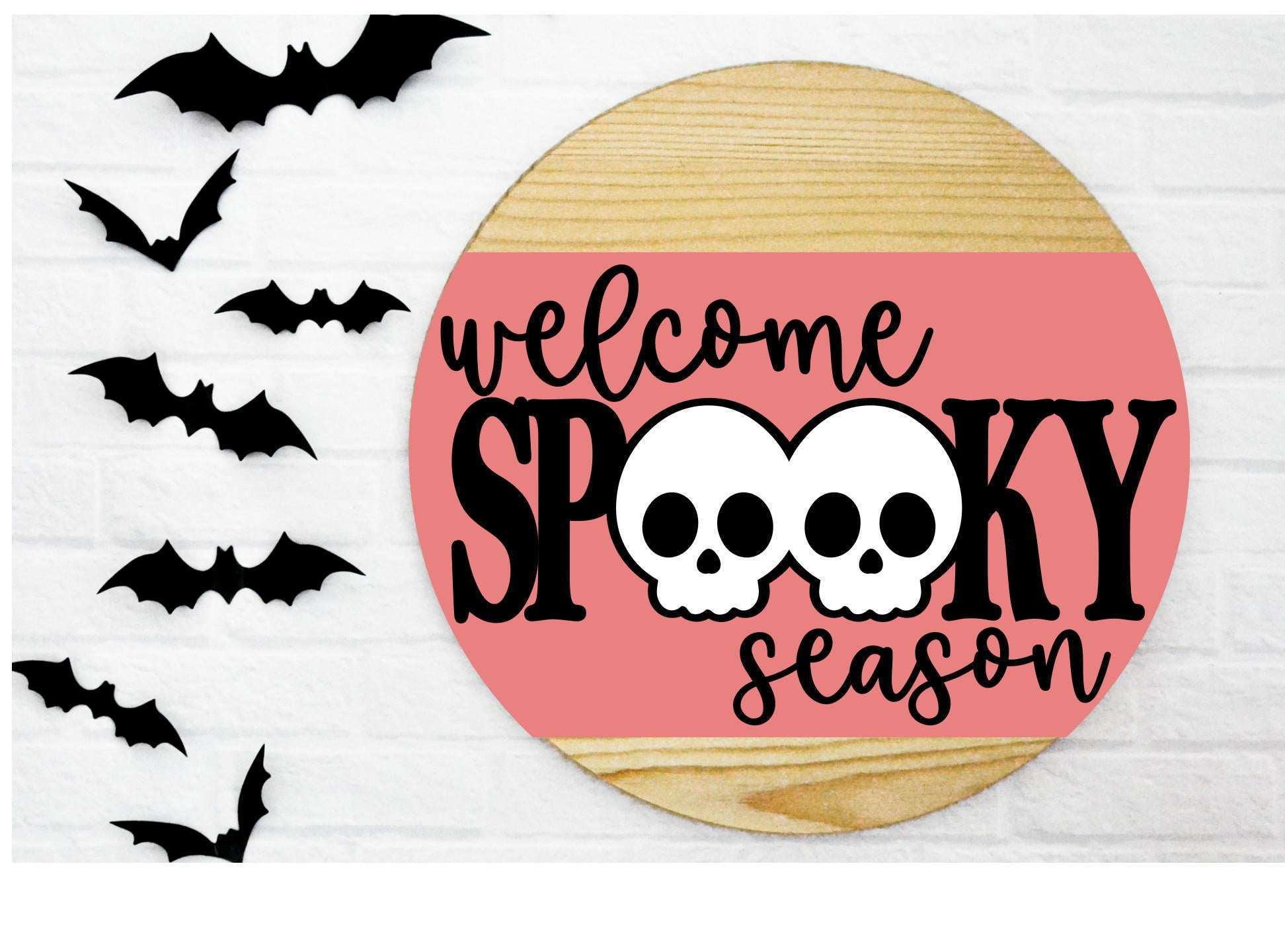 Skull Halloween Wood Sign: Welcome Spooky Season, Rustic Farmhouse Decor
