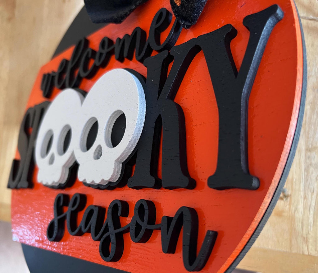Skull Halloween Wood Sign: Welcome Spooky Season, Rustic Farmhouse Decor