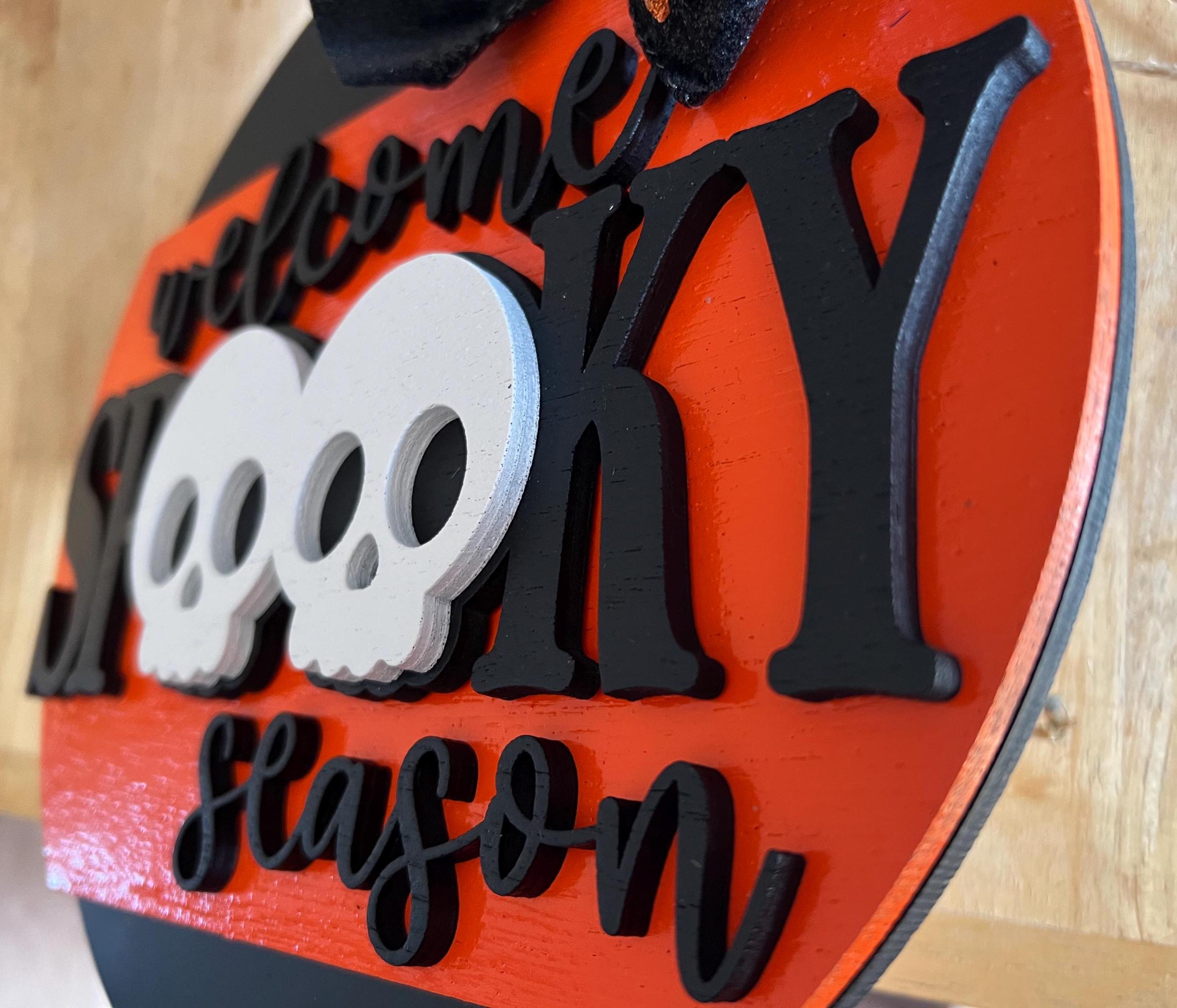 Skull Halloween Wood Sign: Welcome Spooky Season, Rustic Farmhouse Decor