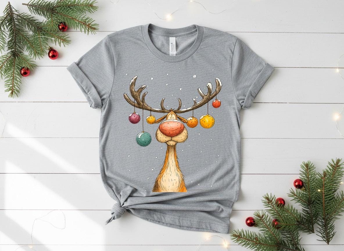 Funny Christmas Reindeer Shirt, Boho Holiday Graphic Tee