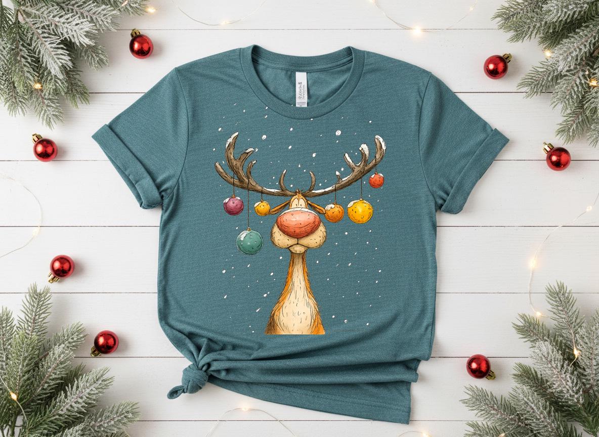 Funny Christmas Reindeer Shirt, Boho Holiday Graphic Tee