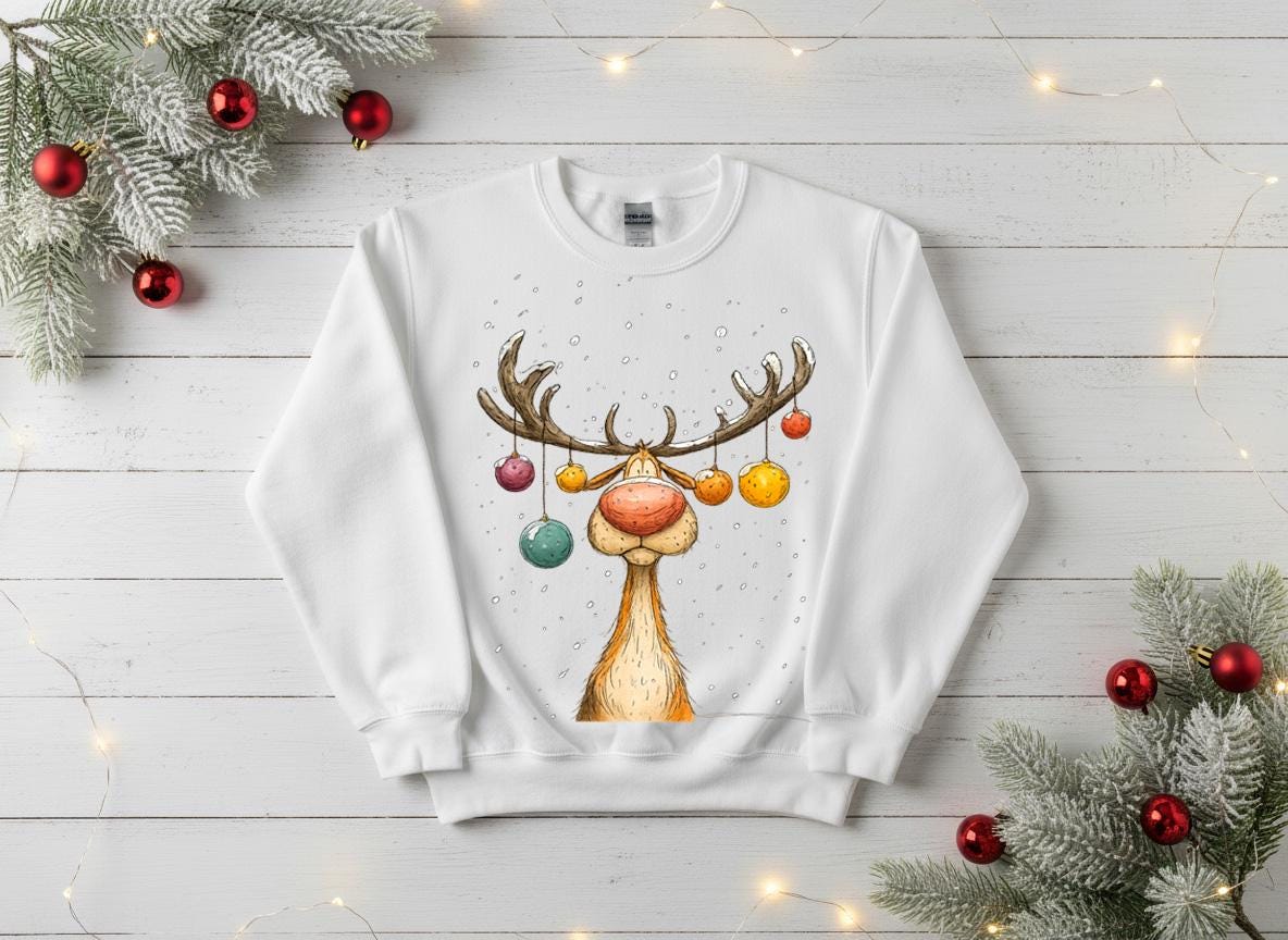 Funny Christmas Reindeer Shirt, Boho Holiday Graphic Tee