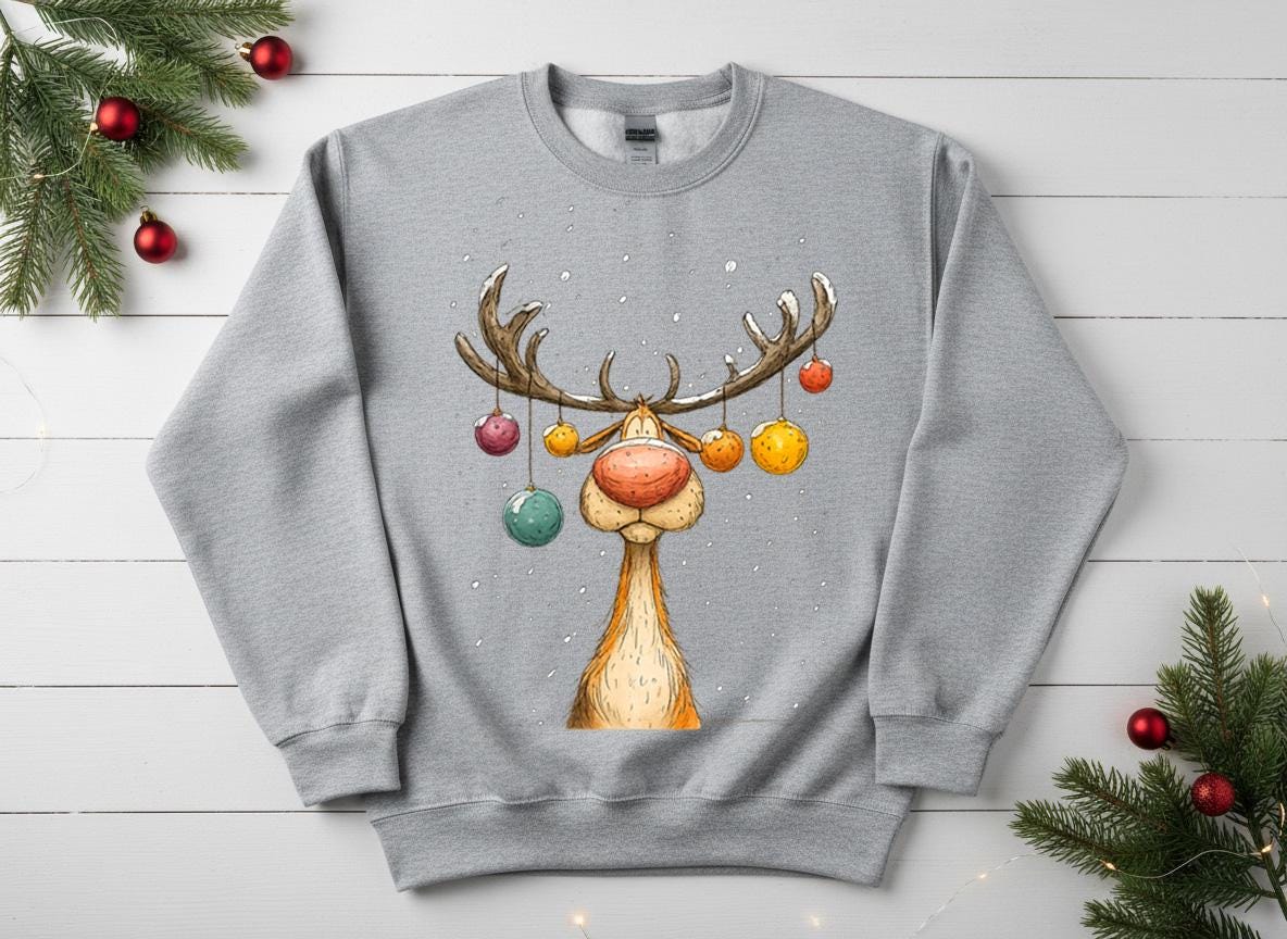 Funny Christmas Reindeer Shirt, Boho Holiday Graphic Tee