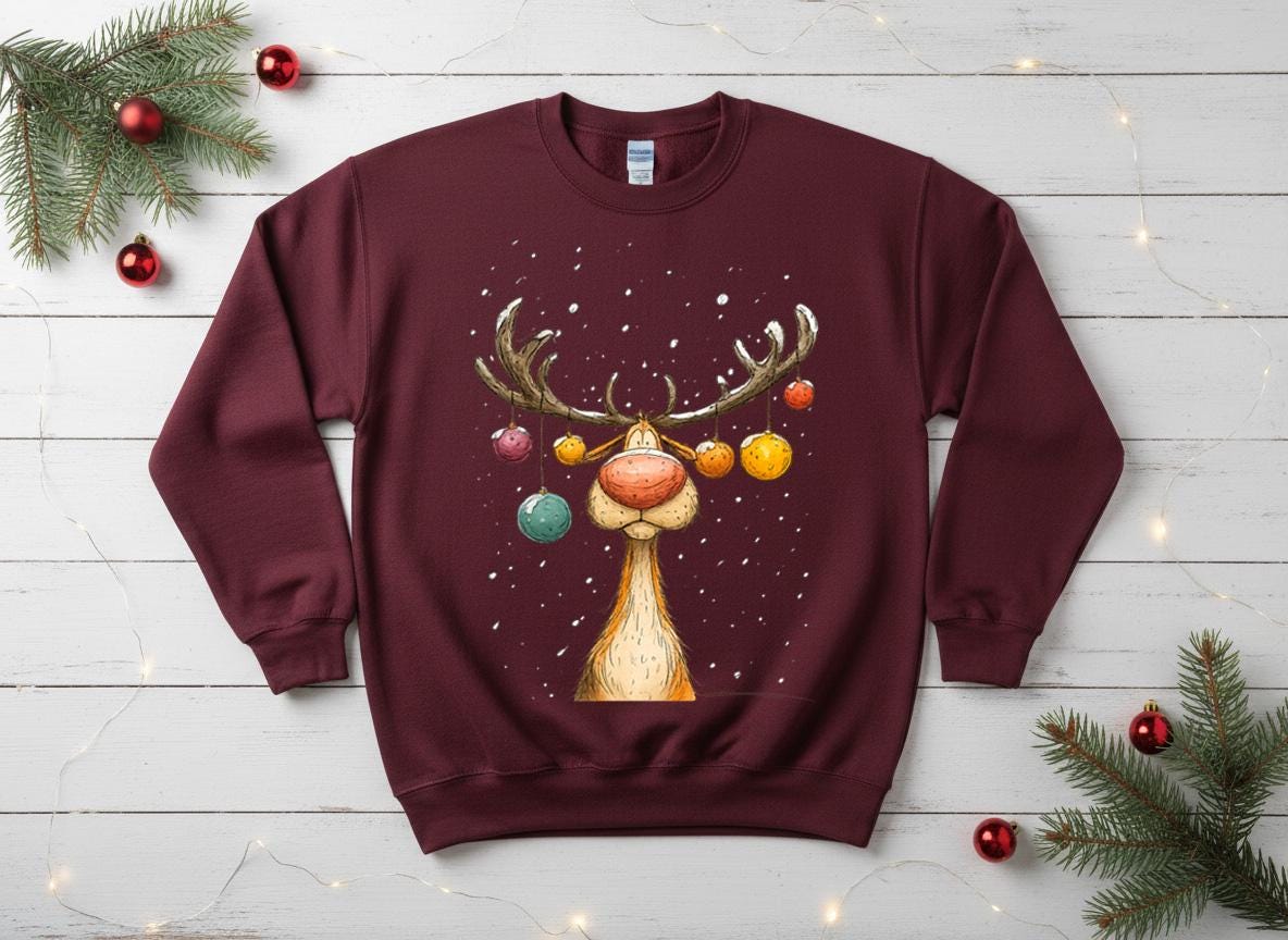 Funny Christmas Reindeer Shirt, Boho Holiday Graphic Tee