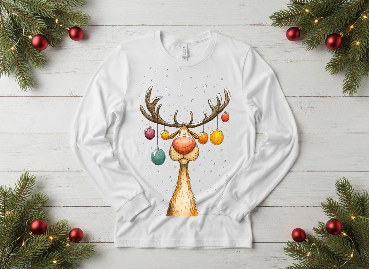 Funny Christmas Reindeer Shirt, Boho Holiday Graphic Tee