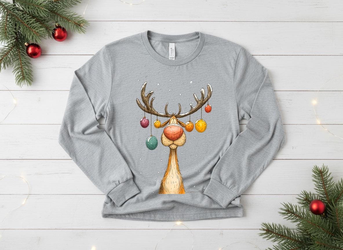 Funny Christmas Reindeer Shirt, Boho Holiday Graphic Tee