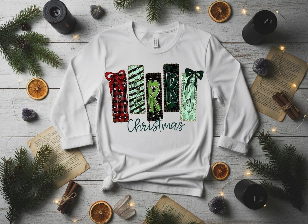 Creepy Merry Christmas Shirt, Gothic Skulls Holiday Tee, Bella Canvas