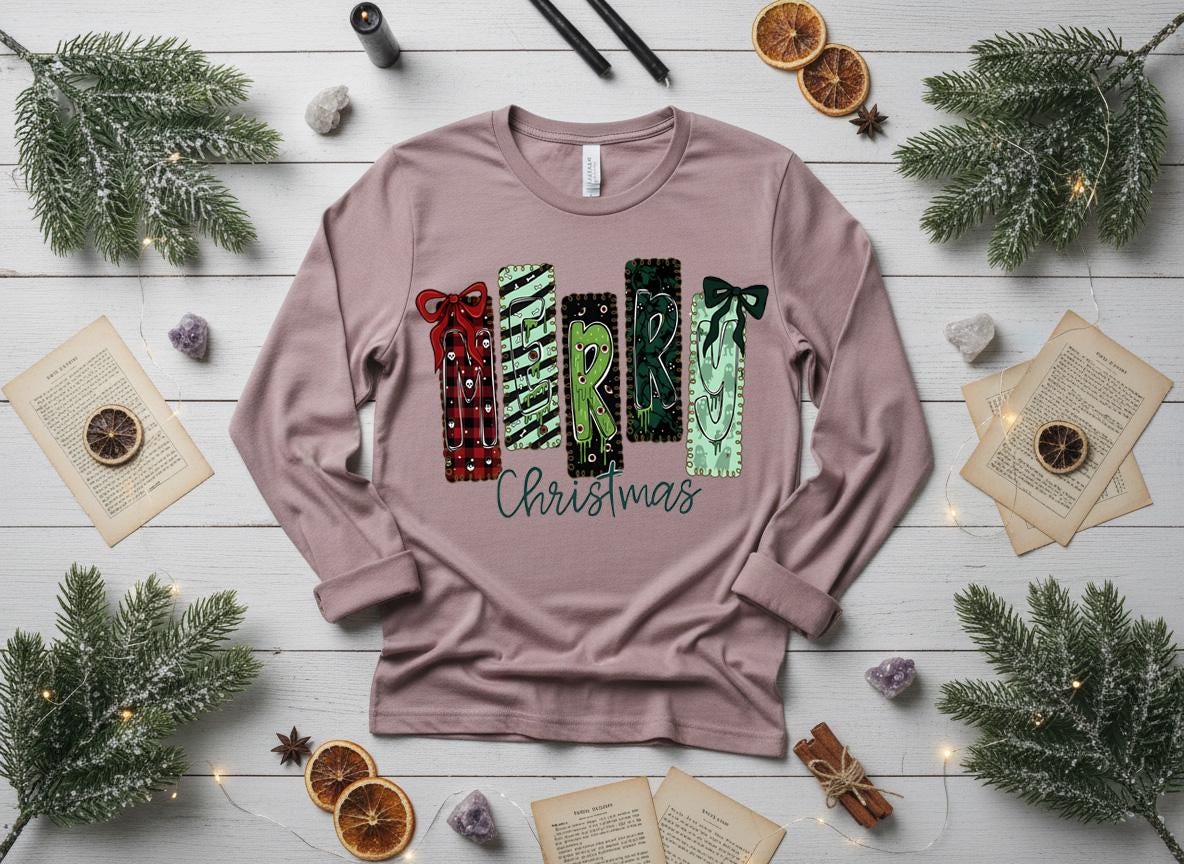 Creepy Merry Christmas Shirt, Gothic Skulls Holiday Tee, Bella Canvas