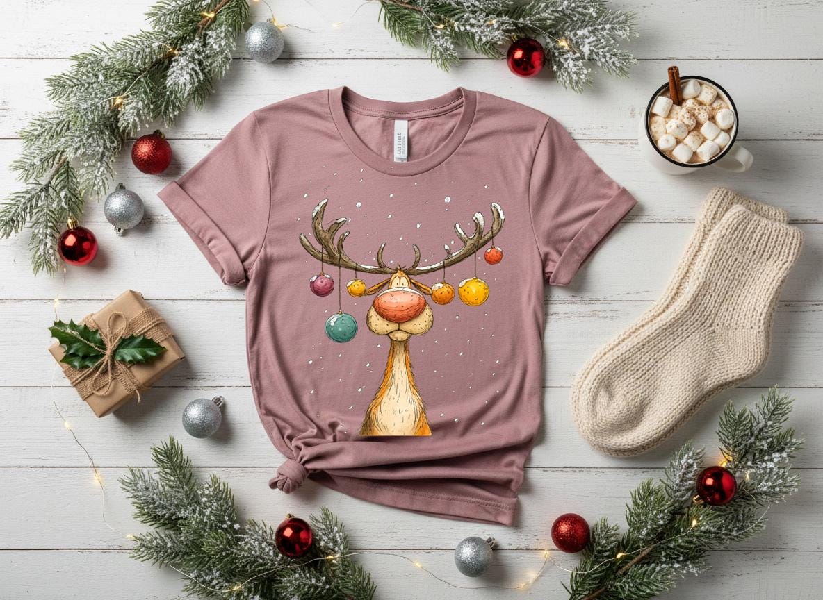 Funny Christmas Reindeer Shirt, Boho Holiday Graphic Tee