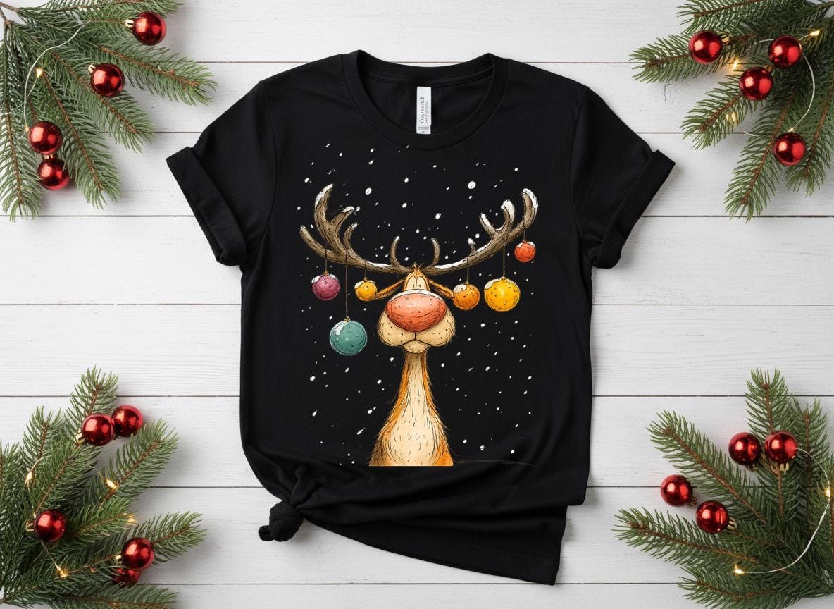 Funny Christmas Reindeer Shirt, Boho Holiday Graphic Tee