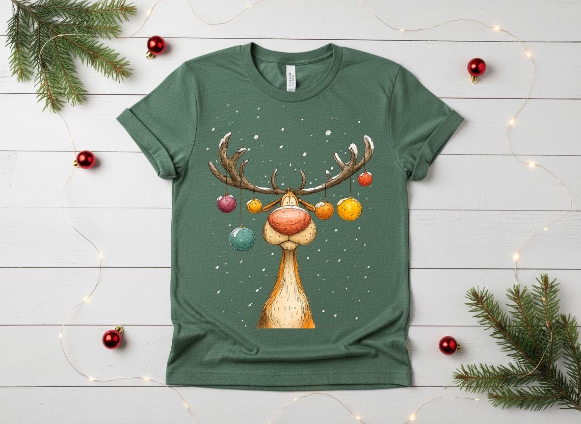 Funny Christmas Reindeer Shirt, Boho Holiday Graphic Tee