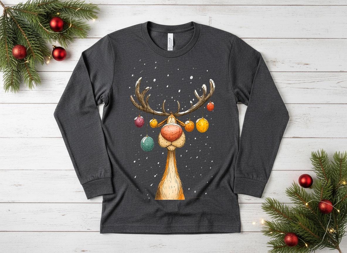 Funny Christmas Reindeer Shirt, Boho Holiday Graphic Tee