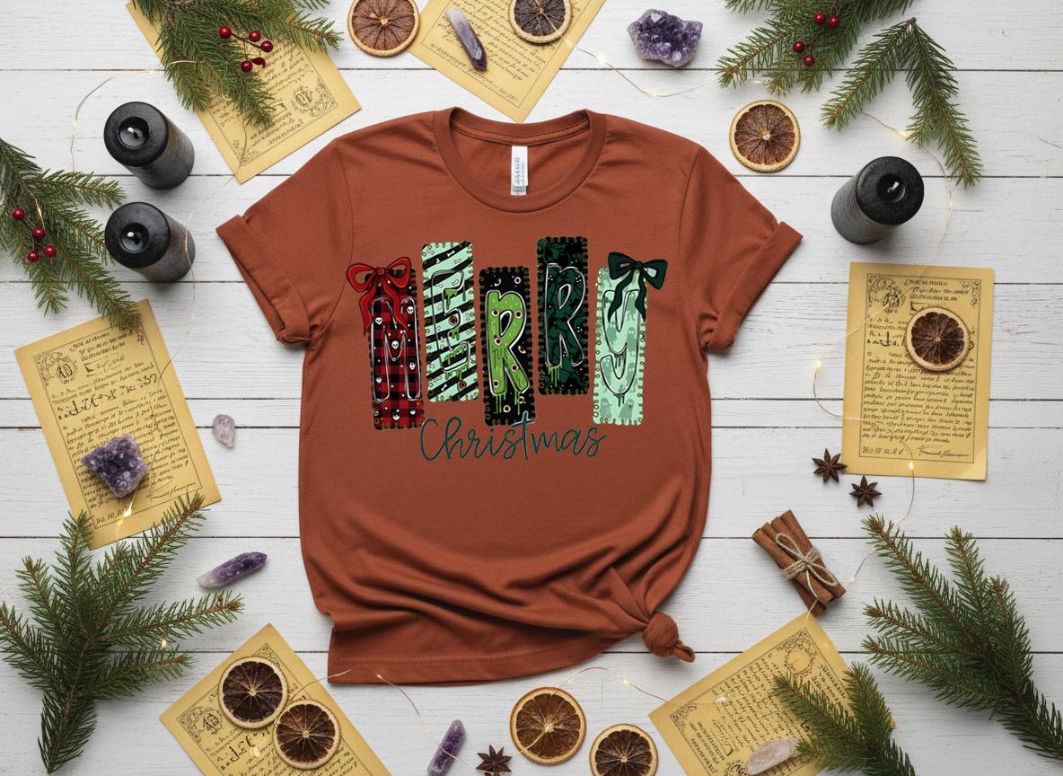 Creepy Merry Christmas Shirt, Gothic Skulls Holiday Tee, Bella Canvas