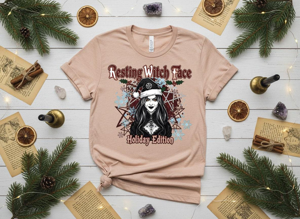 Resting Witch Face Holiday Tee, Gothic Santa Hat, Witchy Christmas Shirt
