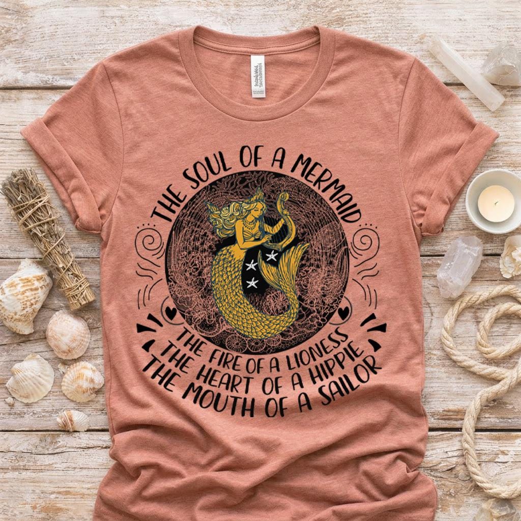 Gold Mermaid Graphic Shirt, Soul of a Mermaid Tee, Bella Canvas Unisex Top