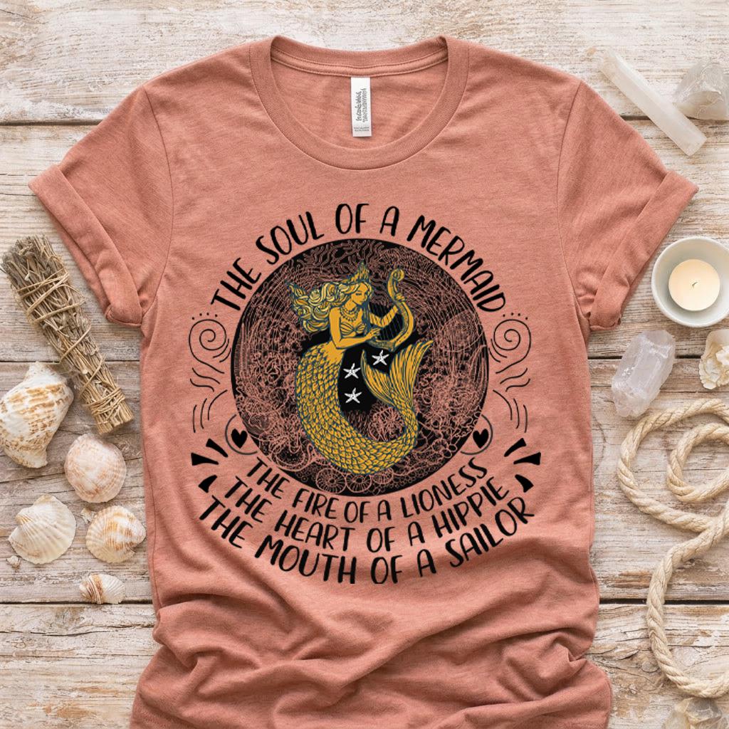 Gold Mermaid Graphic Shirt, Soul of a Mermaid Tee, Bella Canvas Unisex Top