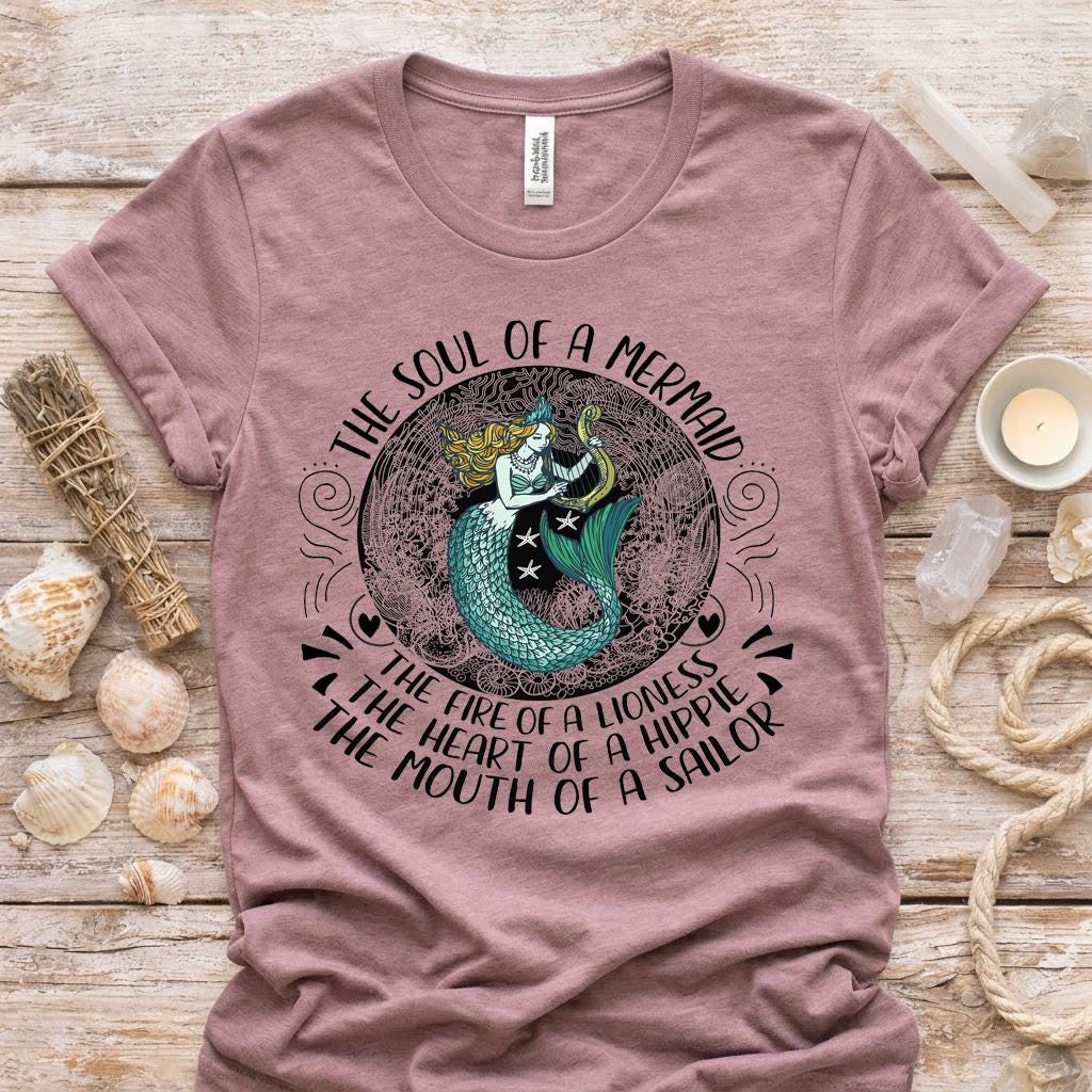 Mermaid Graphic Shirt, Soul of a Mermaid Tee, Bella Canvas Unisex Top