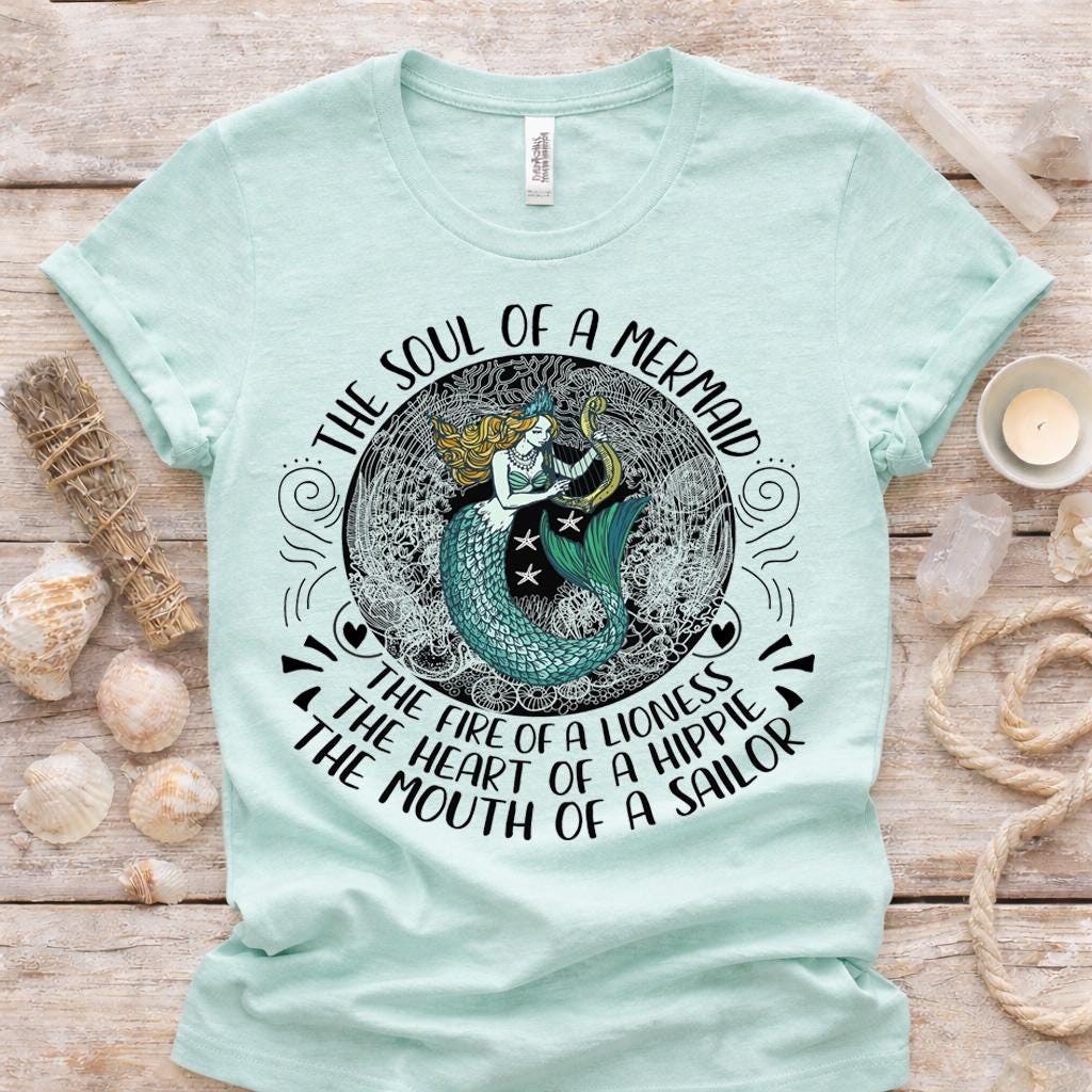 Mermaid Graphic Shirt, Soul of a Mermaid Tee, Bella Canvas Unisex Top