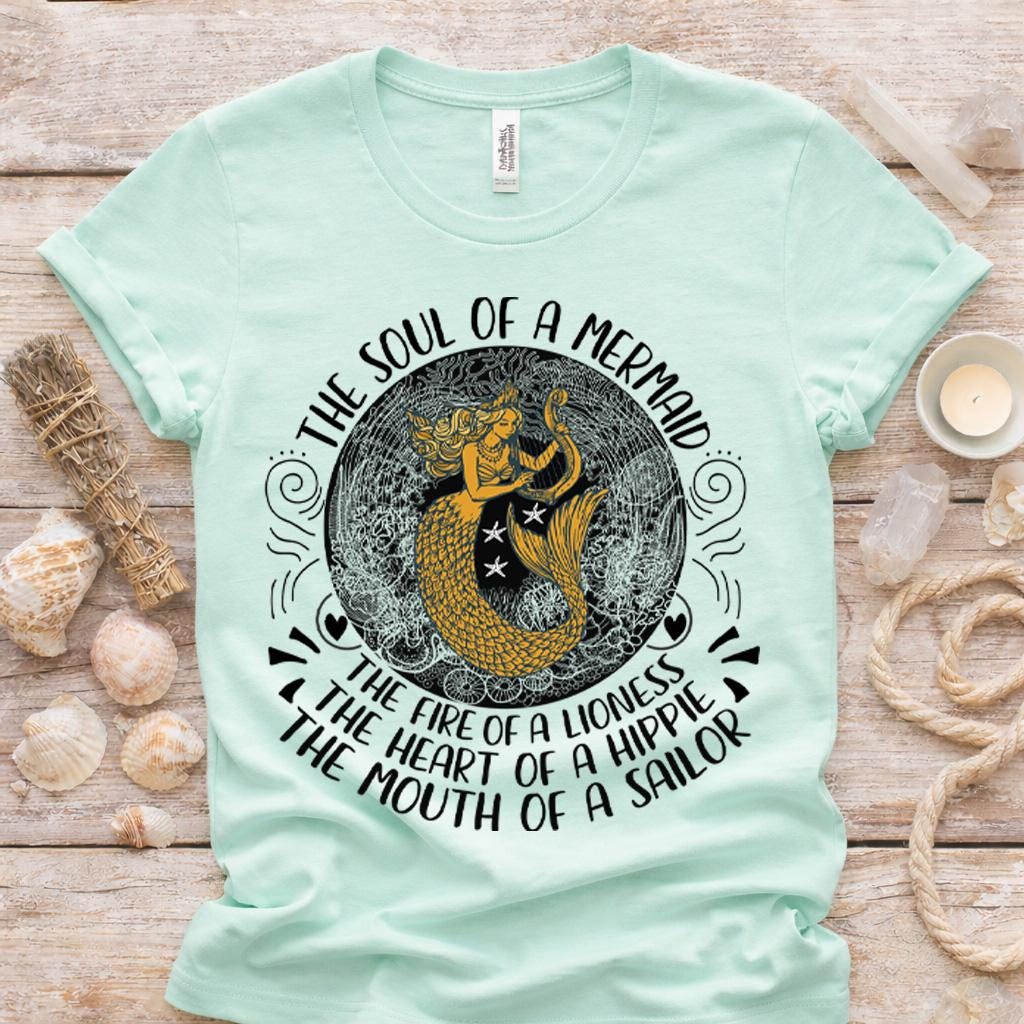 Gold Mermaid Graphic Shirt, Soul of a Mermaid Tee, Bella Canvas Unisex Top