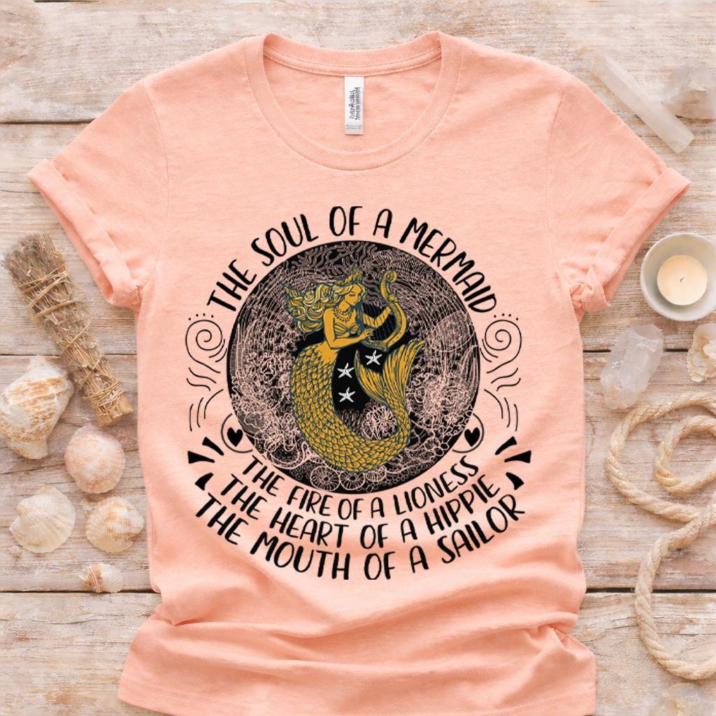 Gold Mermaid Graphic Shirt, Soul of a Mermaid Tee, Bella Canvas Unisex Top