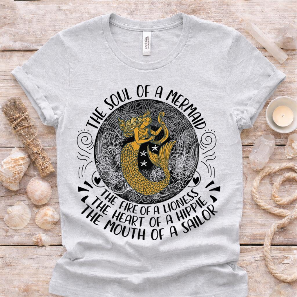 Gold Mermaid Graphic Shirt, Soul of a Mermaid Tee, Bella Canvas Unisex Top