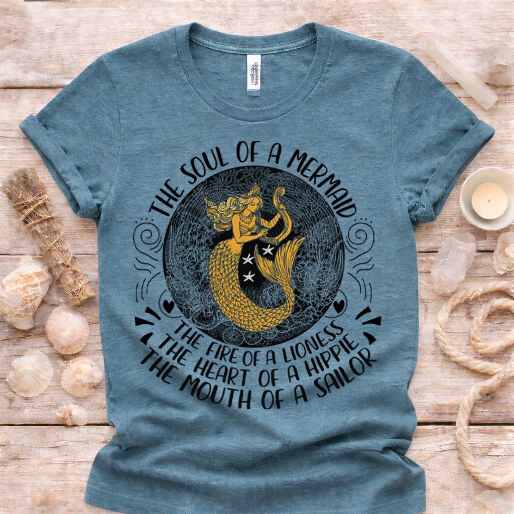 Gold Mermaid Graphic Shirt, Soul of a Mermaid Tee, Bella Canvas Unisex Top