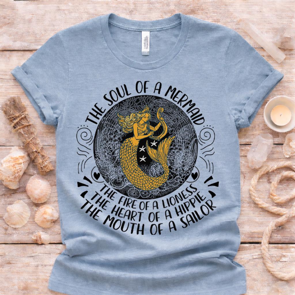 Gold Mermaid Graphic Shirt, Soul of a Mermaid Tee, Bella Canvas Unisex Top