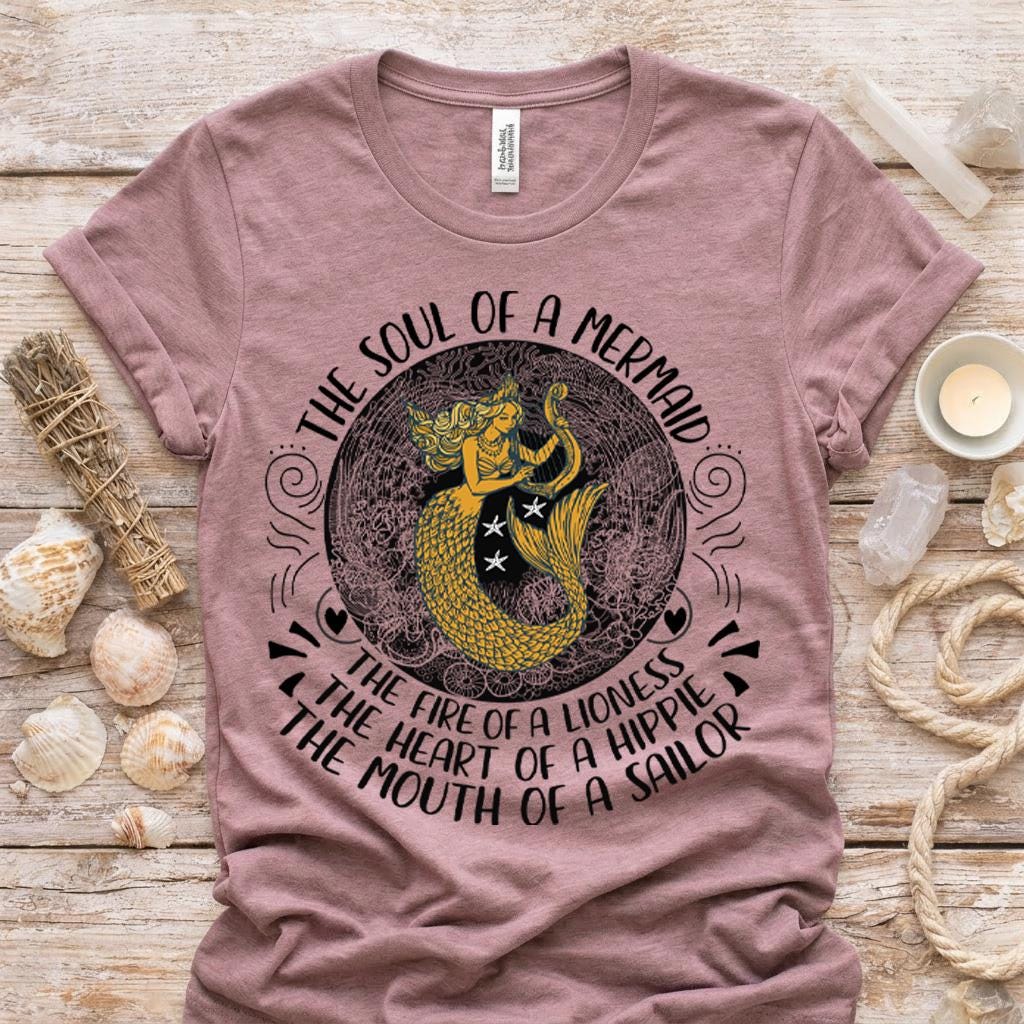 Gold Mermaid Graphic Shirt, Soul of a Mermaid Tee, Bella Canvas Unisex Top