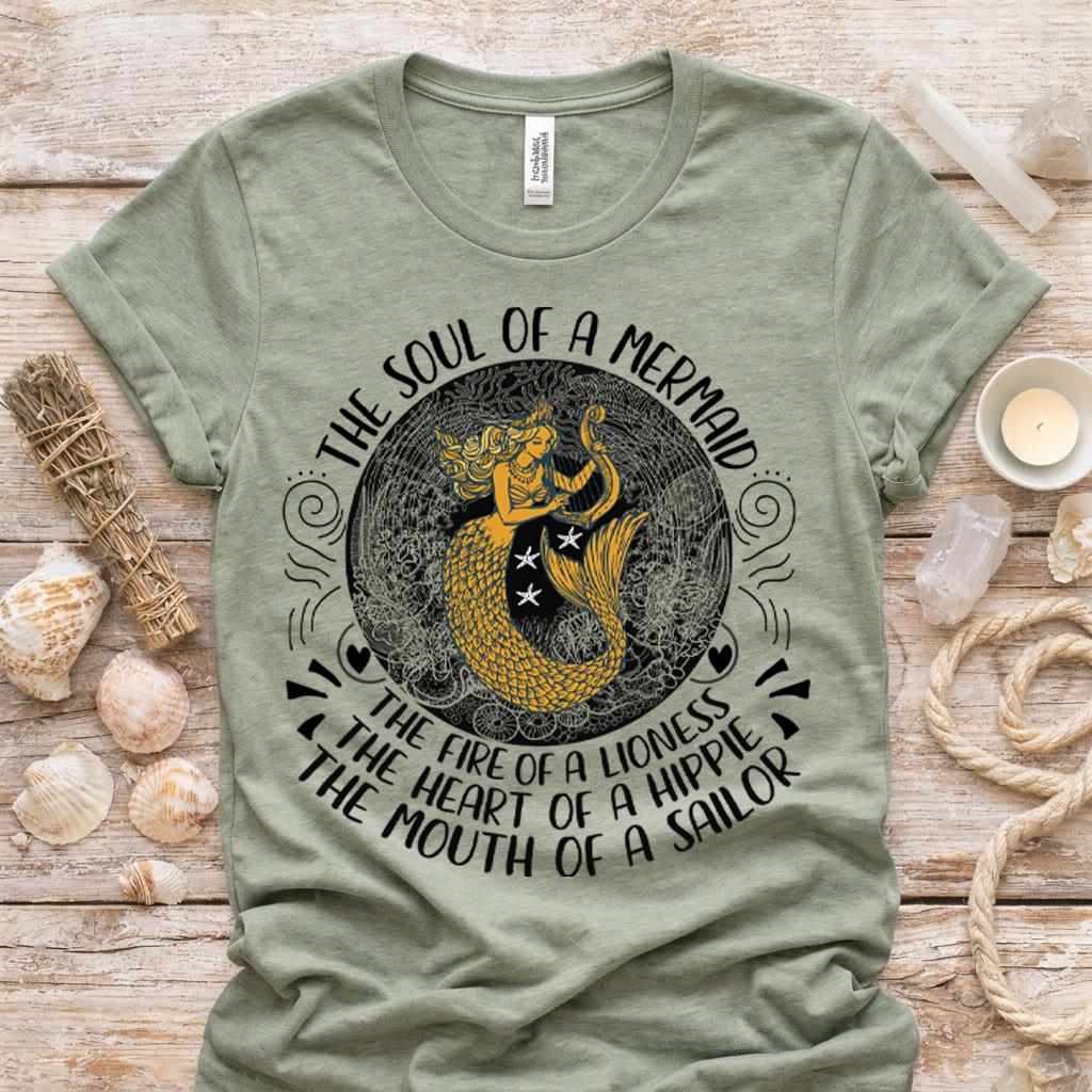 Gold Mermaid Graphic Shirt, Soul of a Mermaid Tee, Bella Canvas Unisex Top