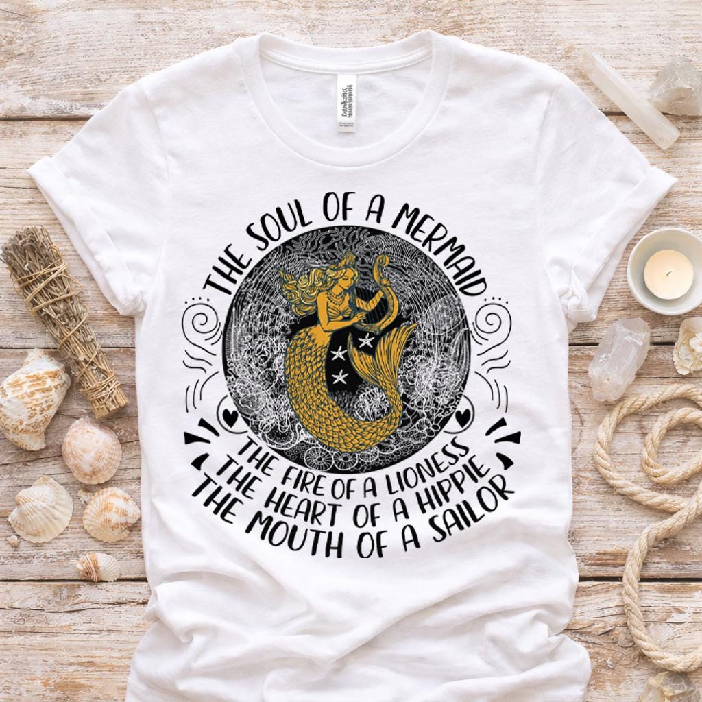 Gold Mermaid Graphic Shirt, Soul of a Mermaid Tee, Bella Canvas Unisex Top
