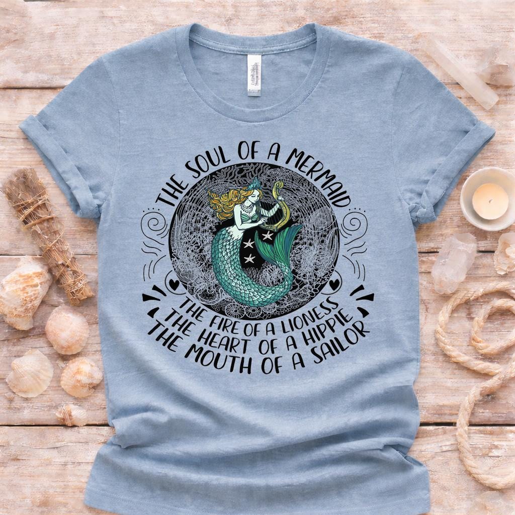 Mermaid Graphic Shirt, Soul of a Mermaid Tee, Bella Canvas Unisex Top