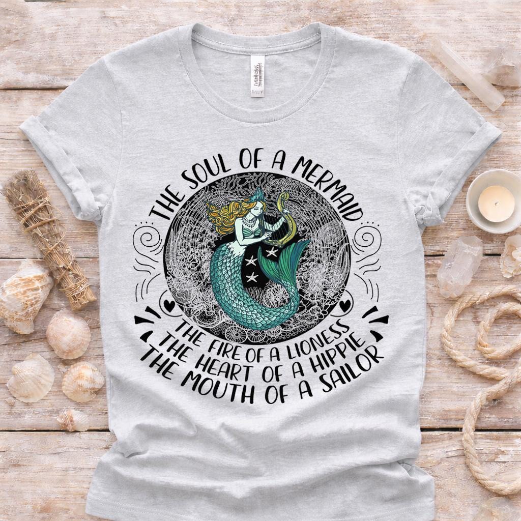 Ocean Lover Gift Mermaid Graphic Tee Bella Canvas Unisex Shirt Women Cotton Top Beach Theme Fashion Nautical Inspired Boho Style Soft Comfortable Fabric Casual Everyday Wear Quote Design Tee Relaxed Fit Clothing Coastal Living Essential