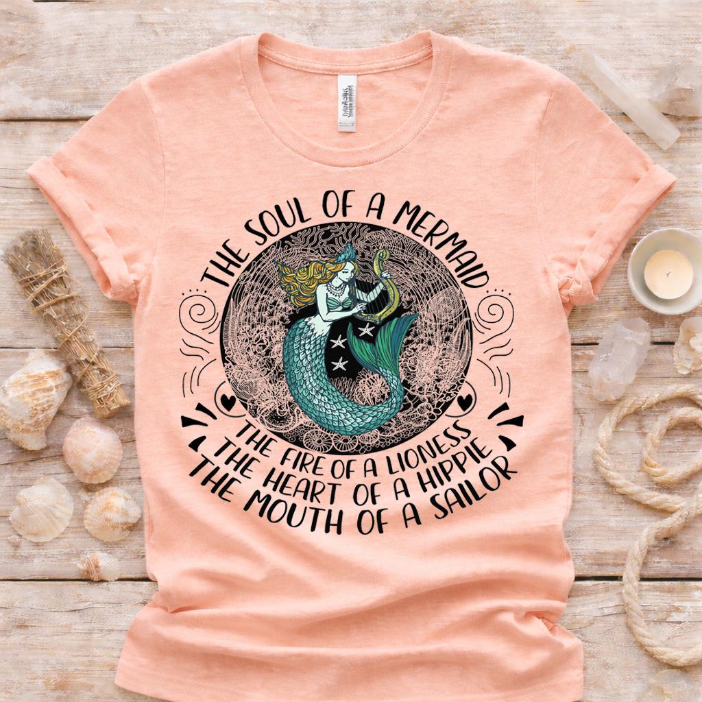 Beach Theme Shirt Mermaid Graphic Top Women Unisex Tee Bella Canvas Cotton Blend Nautical Inspired Casual Wear Ocean Lover Gift Boho Fashion Style Soft Breathable Fabric Quote Design Shirt Relaxed Fit Everyday Clothing Coastal Lifestyle