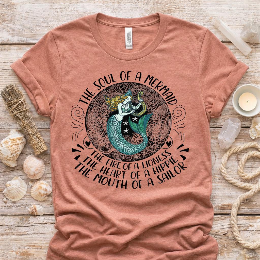 Mermaid Shirt Women Graphic Tee Ocean Lover Gift Men Unisex Cotton Bella Canvas Boho Graphic Top Beach Theme Shirt Nautical Inspired Lioness