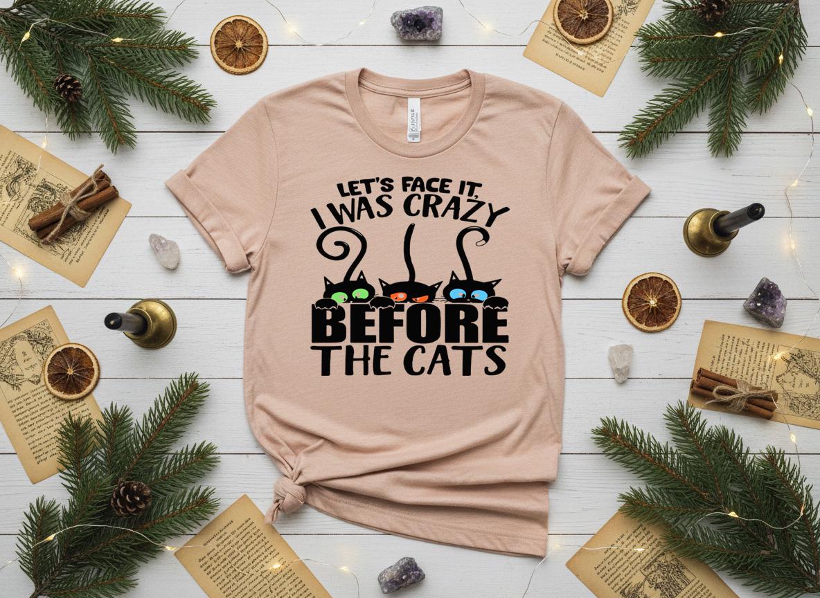 Let's Face It I Was Crazy Before the Cats Shirt, Funny Cat Lady Tee ,Black Cat Shirt, Cat Mom Gift, Unisex Graphic Tee , Cat Lover T-Shirt