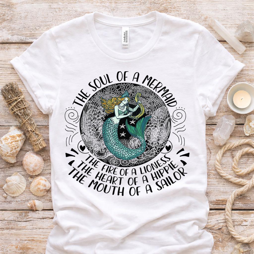 Mermaid Shirt Women Graphic Tee Ocean Lover Gift Bella Canvas Unisex Cotton Top Beach Theme Clothing Nautical Inspired Design Soft Breathable Fabric Boho Casual Wear Soul Quote Tee Relaxed Fit Everyday Shirt Perfect Beach Vacation Outfit