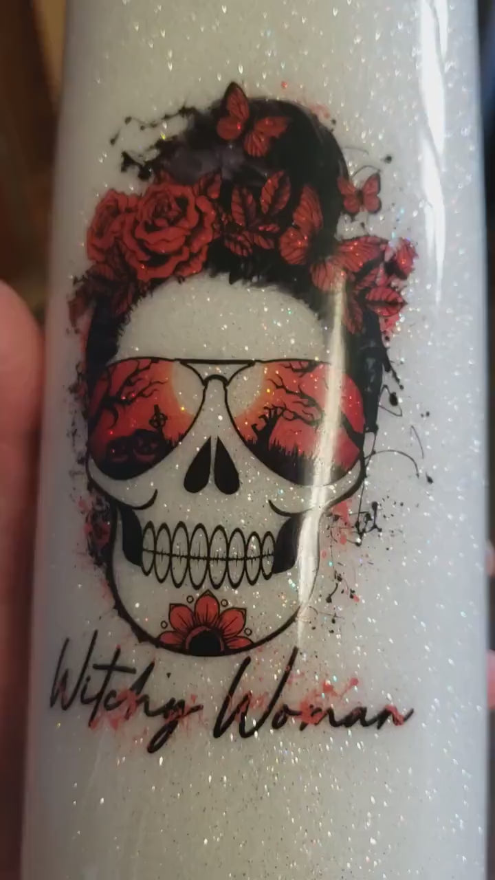 Witchy Woman Skull Decal: Roses & Butterflies Clear Vinyl
